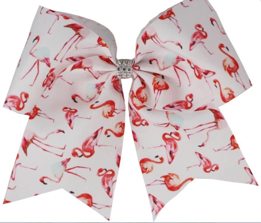 7 tommers trykt bling flamingo cheer buer hår buer med strikk / hårklemme hestehale for barn jente gjør det selv hår tilbehør