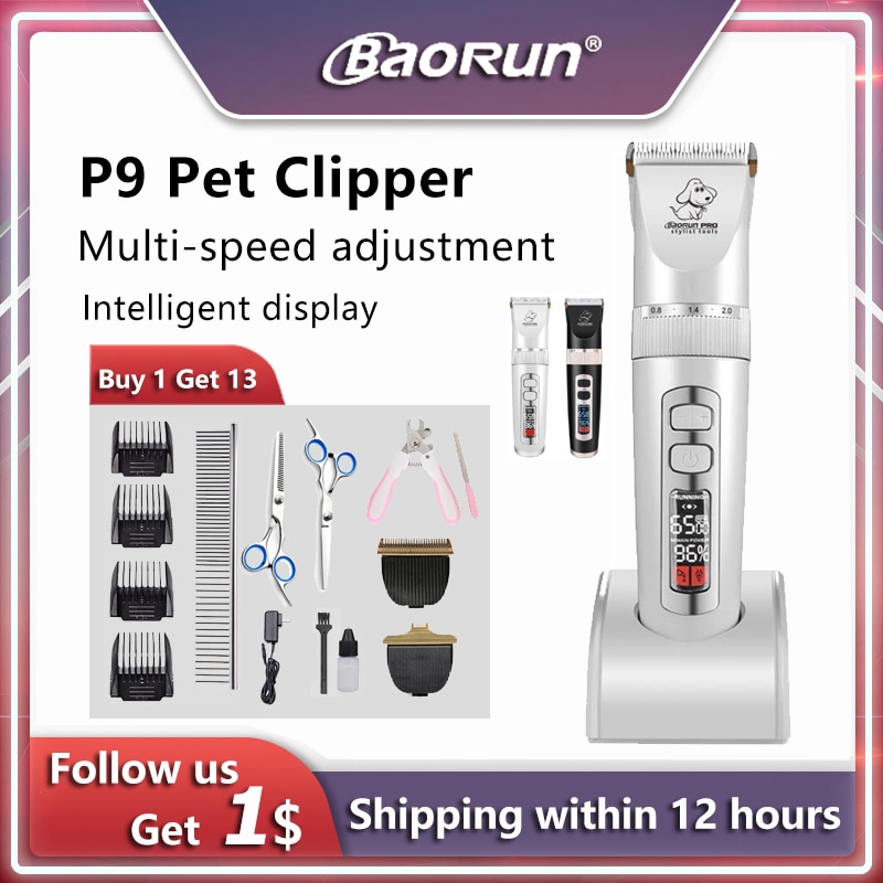 Baorun-cortapelos P9 para perros, afeitadora con pantalla LCD, para aseo de gatos y mascotas