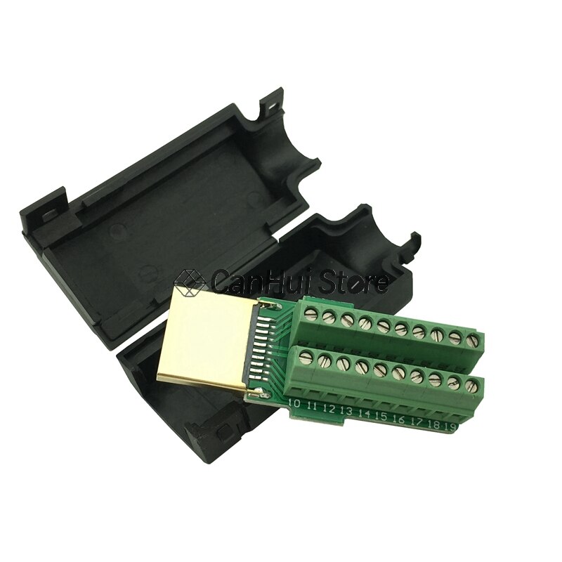 Conector sin soldadura con cubierta negra, terminal de Conexión macho HDMI 19P, 1 ud.