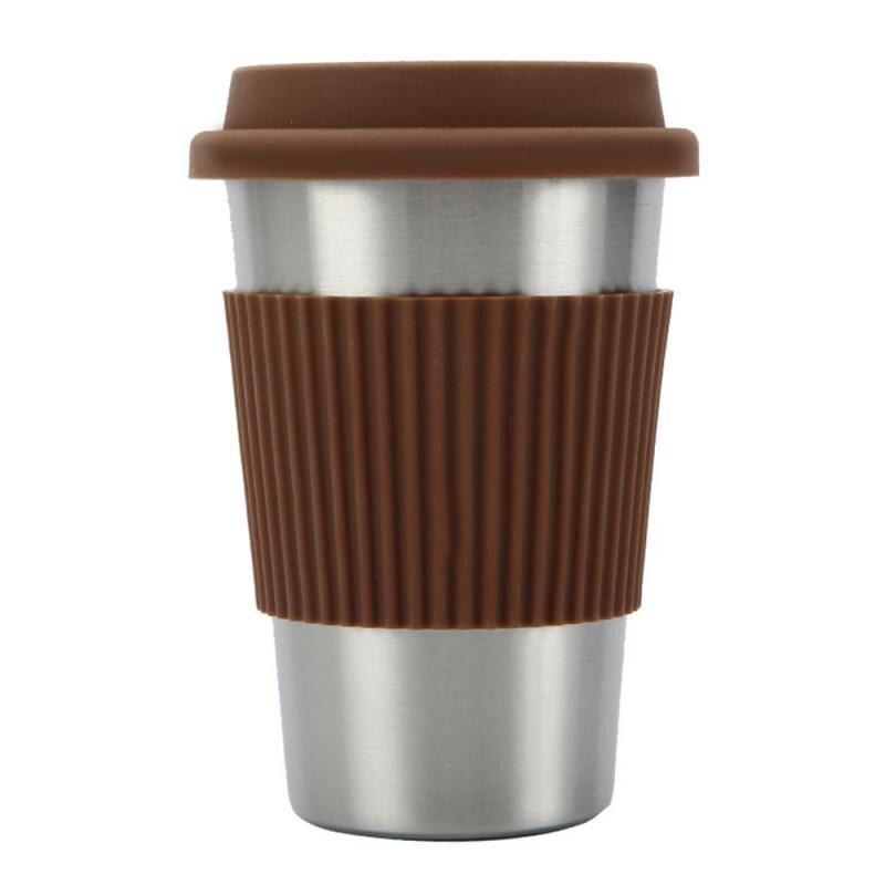 Stainless Steel Coffee Cup with Silicone Lids Non-slip Anti-scalding Sleeves Drinking Tumblers Beer Milk Tea Coffee Mugs 400ml: 2