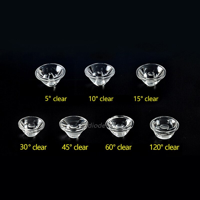 Lentille LED 20mm 1W 3W 5W optique PMMA plat Transparent lentilles claires 5 10 15 30 45 60 90 120 degrés pour 1 3 5 watts LED haute puissance