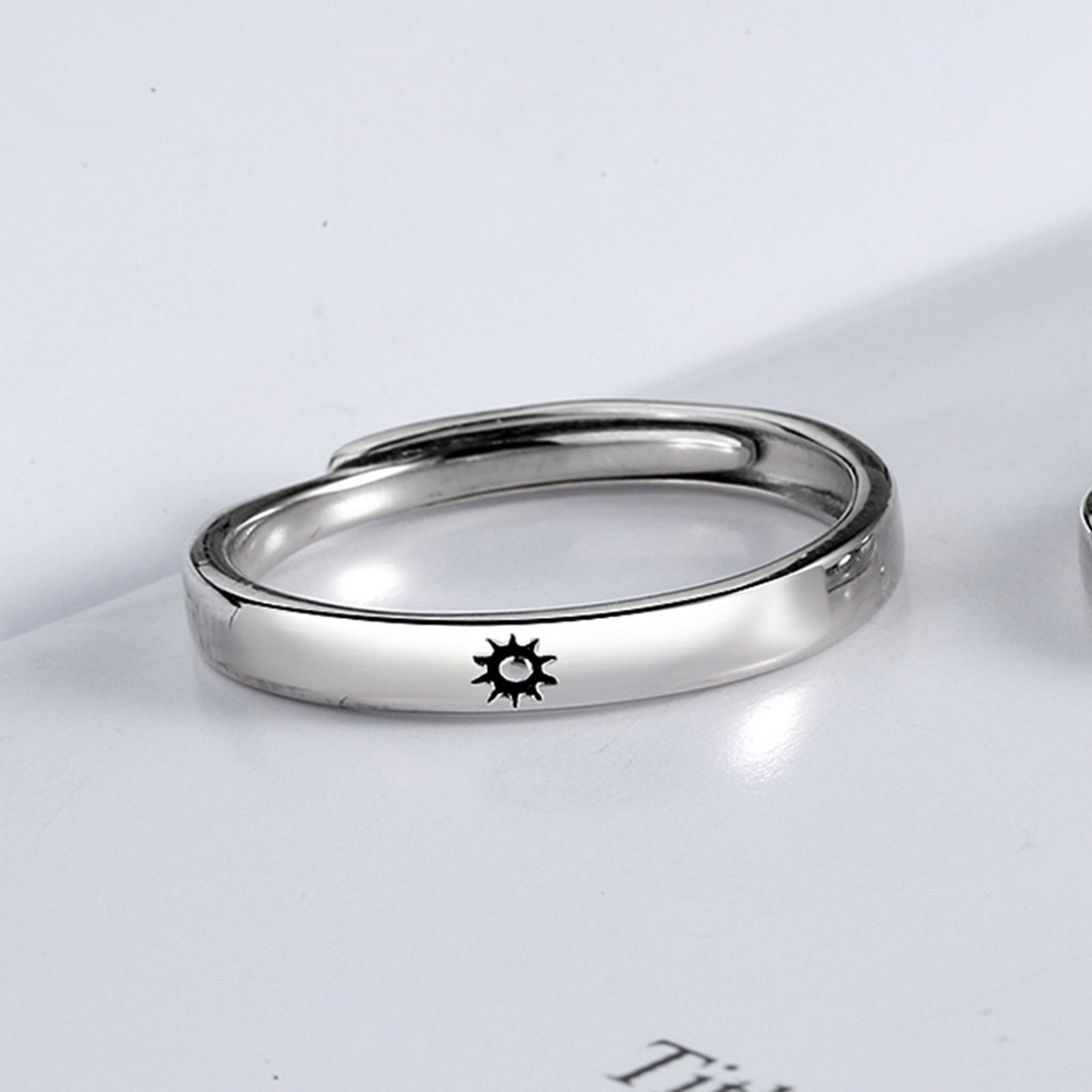 Mode Eenvoudige Opening Zon Maan Ring Minimalistische Zilveren Kleur Zon Maan Verstelbare Ring Voor Mannen Vrouwen Paar Engagement Sieraden: Sun