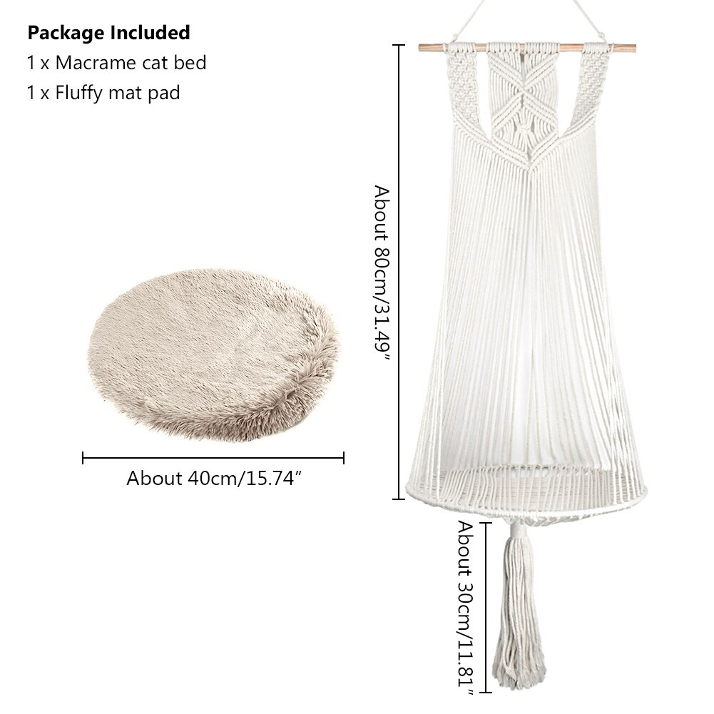 Hamac pour chat, panier suspendu tissé à la main avec tapis en macramé, lit-balançoire, maison pour animaux de compagnie, bohème, maison pour animaux de compagnie: A With Pad
