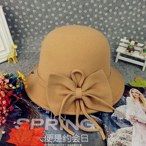 Herbst Winter Wolle Boater Flache Top Hut Für Frauen Filz Breiter Krempe Fedora Hut Jazz Kappe Klassischen Bowler Gambler top Hut: Camel bow