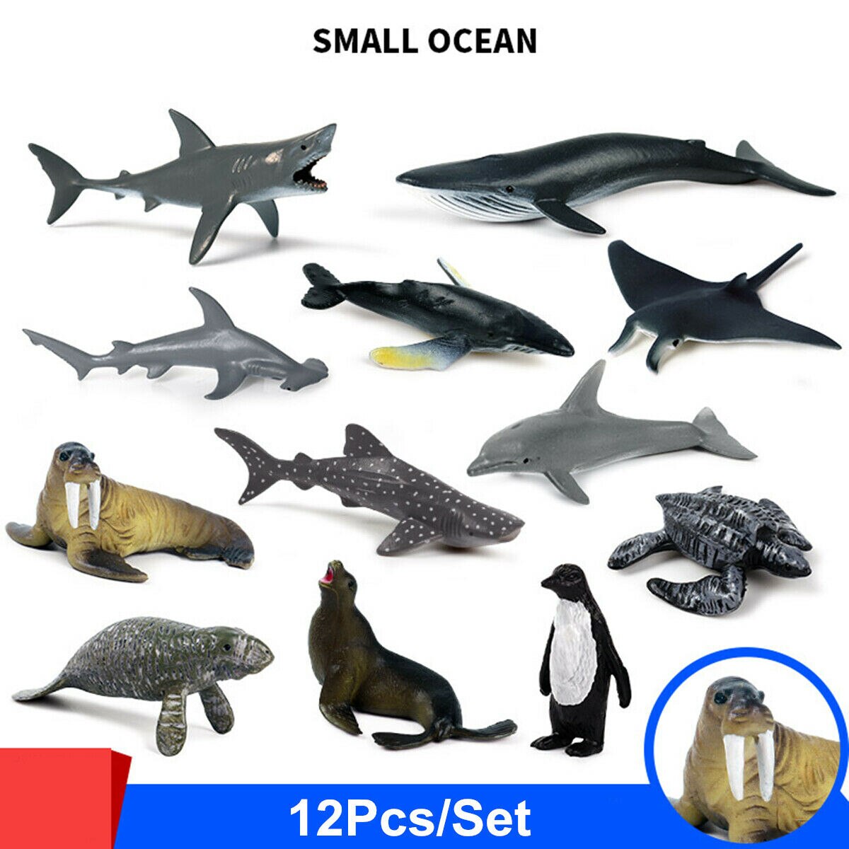 12 Stks/set Kleine Oceaan Dier Figuur Shark Whale Megalodon Speelgoed Collector Decor Kid Educatief Speelgoed Playset Feestartikelen