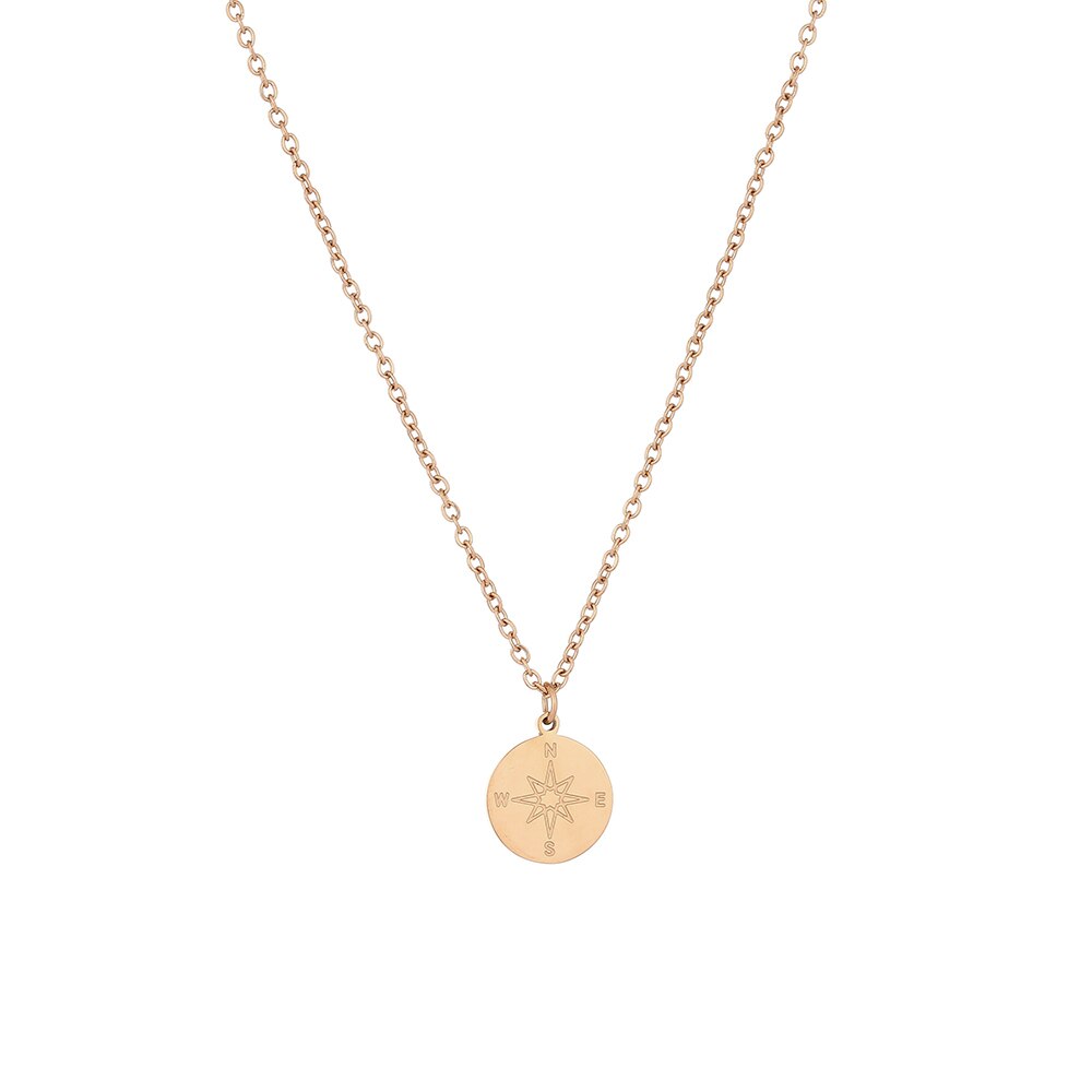 Mavis Hase Edelstahl Kompass Kreis Charme Anhänger Halsketten für Frauen Jahrgang Reise Halskette Schmuck Hohe Poliert: rose gold