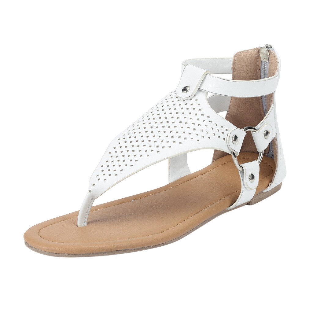 Women Sandals Women Summer Sandals Plus Size 43 Flat Sandals Female Flip Flop Casual Beach Shoes Ladies Gladiator: White / 5