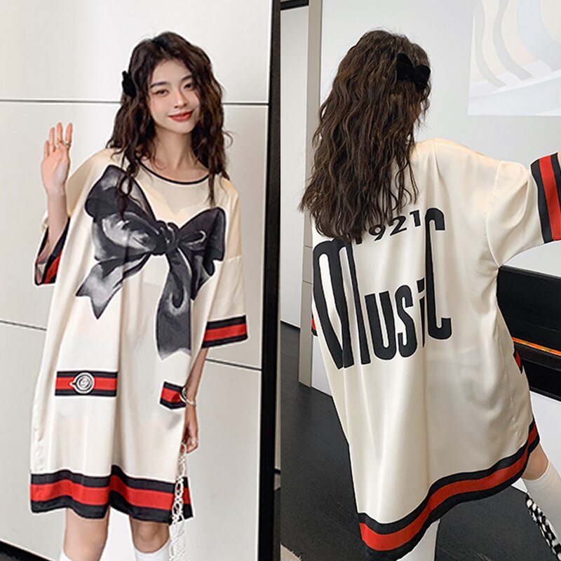 Satijnen Nachtjapon Vrouwen Nachtkleding Chiffon Nachtjapon Kawaii Lingerie Gewaad Vest Sexy Nachtkleding Zijde Slaap Tops Zomer 2022: Black Bow