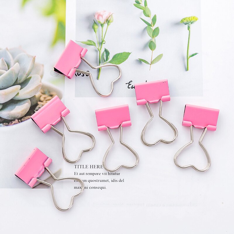 10pcs Cute Binder Clips Cat Hollow Out Cactus Penguin Shape Metal Binder Clamp Bookmark Kawaii Stationery School Office Supplies: Pink