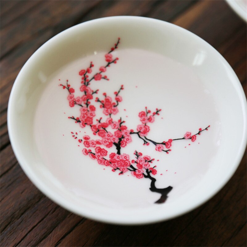 Japanese Ceramic Magic Cherry Blossoms Teacup Cold Temperature Color Changing Flower Display Sake Cup Kung Fu Small Tea Bowl: cold-change 1