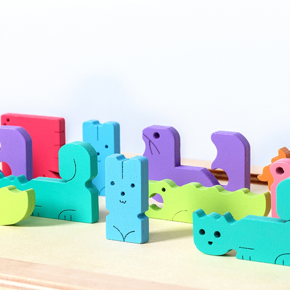 Rompecabezas de Tetris de animales de dibujos animados para niños, rompecabezas de madera Tangram, juego de Tetris, juguete educativo para niños, juguete de para aprendizaje
