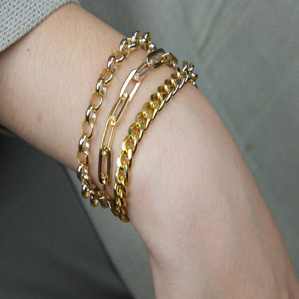 Pulsera de metal de 3 piezas para mujer, cadena gruesa, estilo bohemio, de , joyería