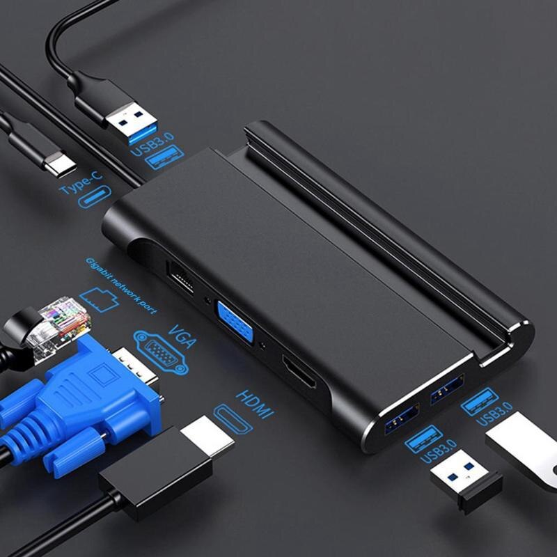 7 in 1 Typ C Docking Bahnhof Hdmi USB 3,0 HDMI VGA RJ45 PD USB Hub Adapter für Laptop Profi Dock Hub