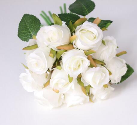 YO CHO Wedding Bouquet Roses Artificial Bridal Bouquets Wedding Accessories Bridesmaids Flowers Mariage Supplies Wedding Bouquet: 12 pieces white