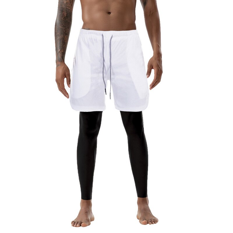 Mannen 2 In 1 Leggings Broek Veiligheid Zakken Leisure Sneldrogende Broek Ingebouwde Zakken Heupen Hiden Rits Fitness broek