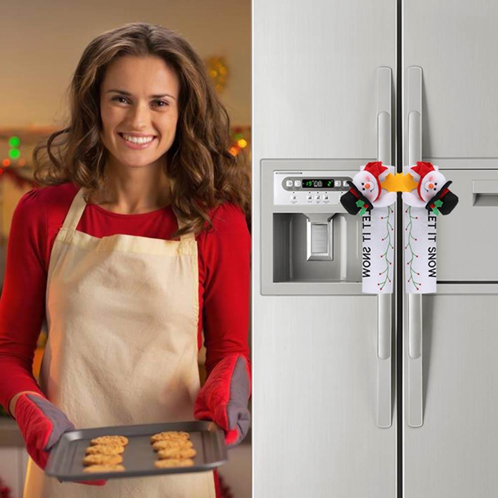 Guantes navideños para la puerta del viejo hombre para la nevera, cubierta de mango de horno, decoración navideña para la cocina, cubierta del mango del refrigerador, Besmirch