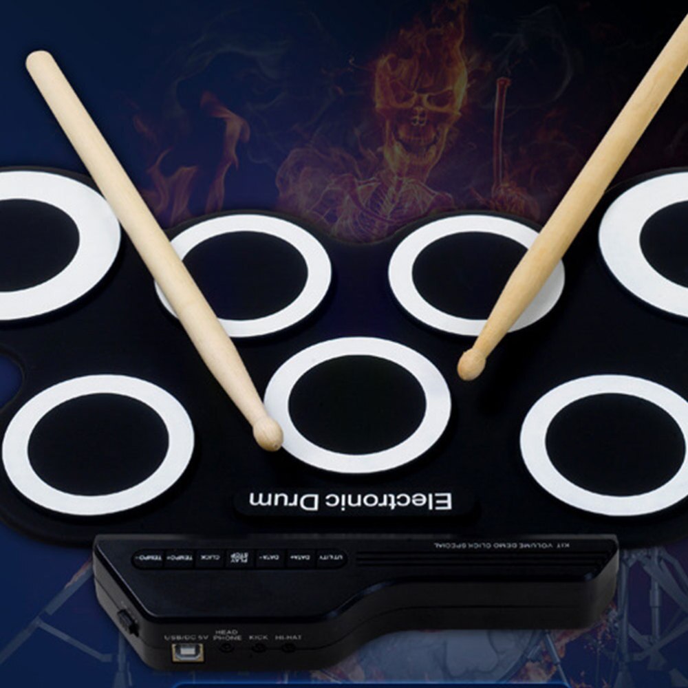 1 Set Van Usb Opladen Elektrische Drum Hand Roll Up Drum Set Draagbare Drum Kit Praktijk Drum Zwart