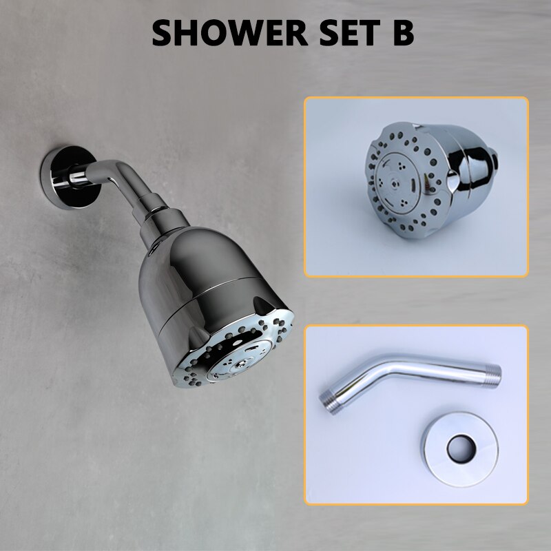 Overhead Top Shower Set ABS 3 Function 4 Inch Shower Solid Brass Cold Valve Shine Chrome Rainfall 1 Way Round Mixer Faucet: Shower Set B