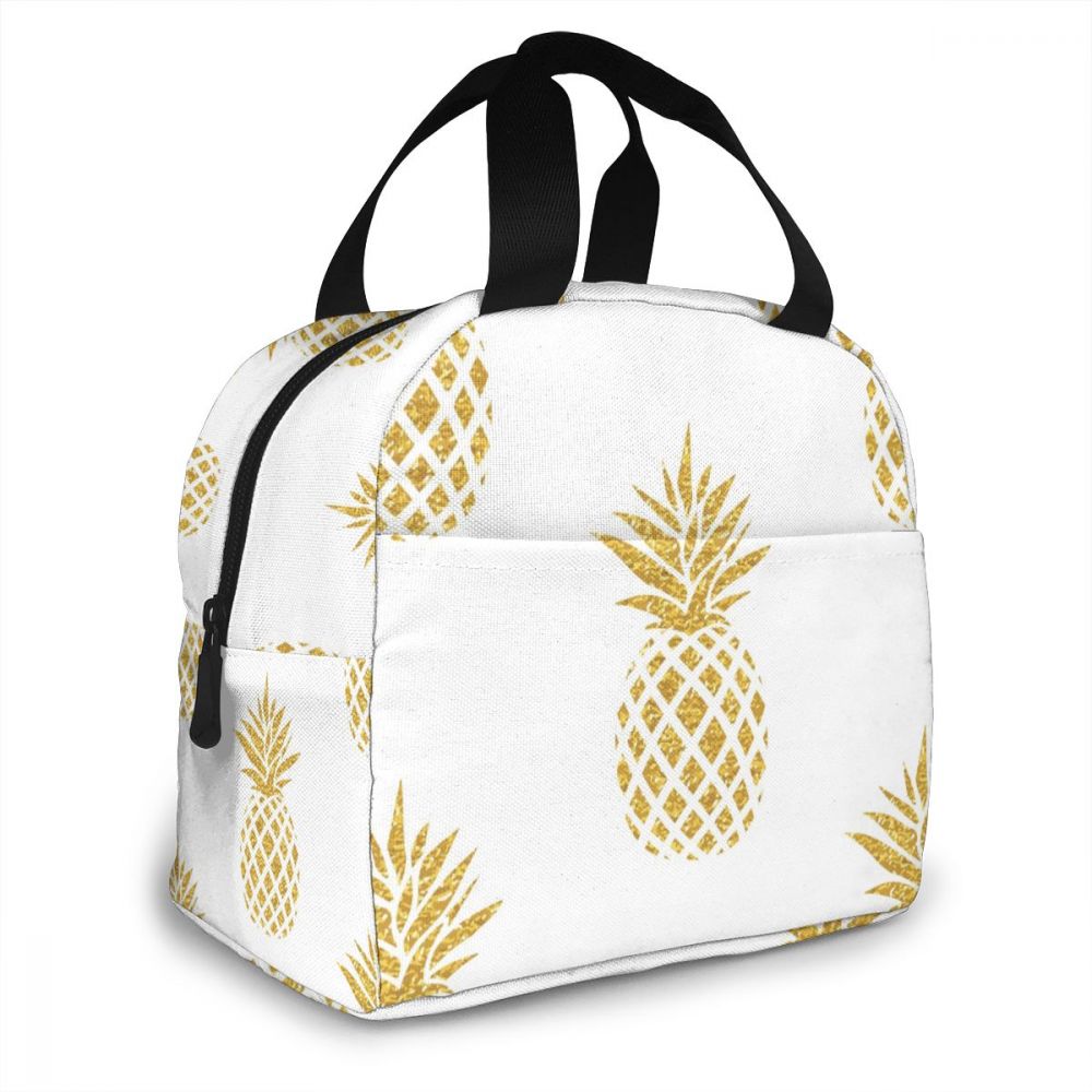 Gold Pineapple Pattern Lunch Bag Portable Insulated Thermal Cooler Bento Lunch Box Tote Picnic Storage Bag Pouch
