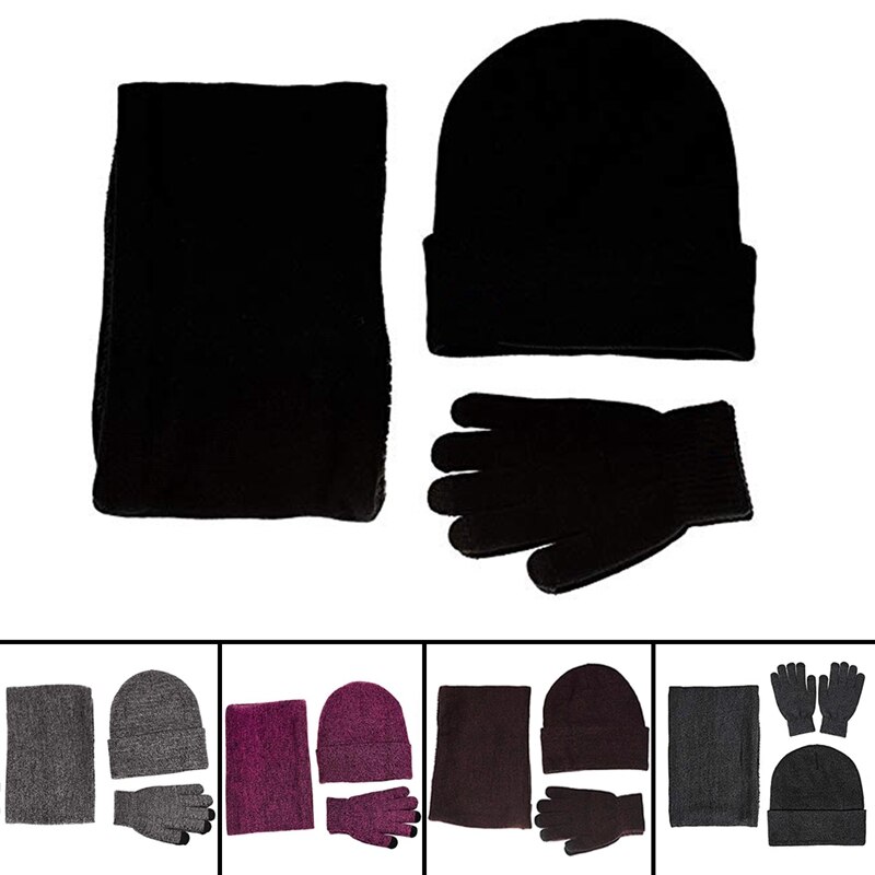 Winter Warm Beanie Hat + Sjaal + Touch Screen Handschoenen, unisex Thermische Winter Warm Gebreide Beanie Hoed Hals Handschoen Voor Mannen Vrouwen Bla