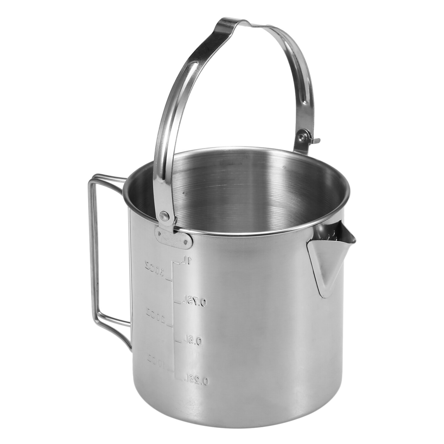 Portable Outdoor Camping Cookware 1L Stainless Steel Cooking Kettle Outdoor Camping Backpacking Pot with Foldable Handle