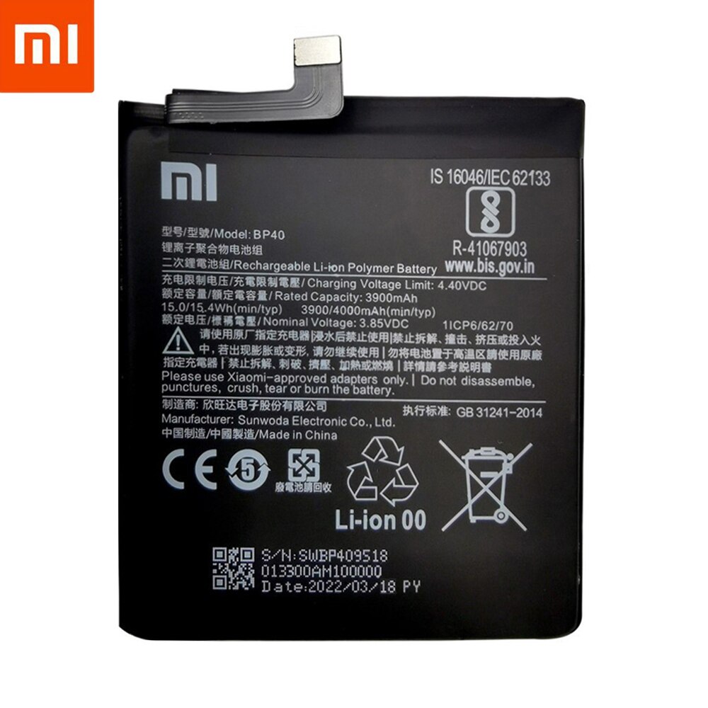 100% Original Battery For Xiaomi Redmi K20 Pro / Mi 9T Pro 3900mAh BP40 Replacement Li-ion Polymer Phone Battery Repair Parts