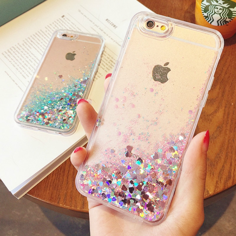 Liquido lusso Glitter Sabbia Stella Casse Del Telefono Mobile Per il iPhone 6 6s 5 5S 5SE 7 7 Plus cuore Dinamico Posteriore In Plastica Morbida Bordo Fundas