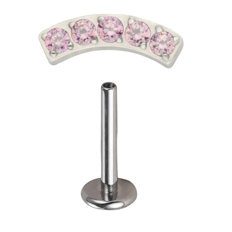 Pendientes de barra curva PIERC de titanio G23, 5 CZ pavimentados, cartílago superior roscado, Labret Stud, Tragus, labio, anillo, joyería para Piercing corporal: Morado / Blue
