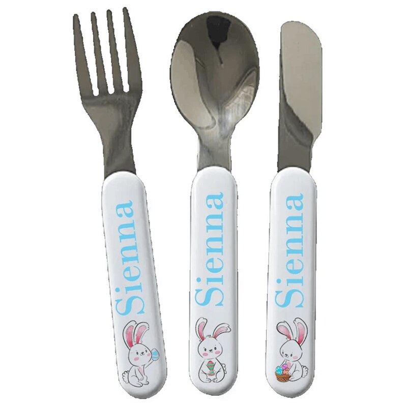Aldult-cubiertos de sublimación para niños, vajilla de acero inoxidable, vajilla de estilo occidental, cuchillo blanco, tenedor y cuchara
