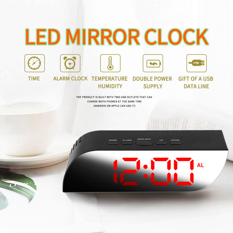To-mode digitalt led stort vækkeur keystone spejl tid temperatur display vækkeur bord ur digital alarm