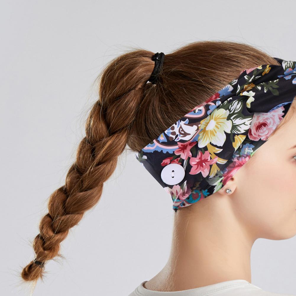 Diadema de buena elasticidad con absorción del sudor, banda para la cabeza cabello con dos botones fuertes para trotar