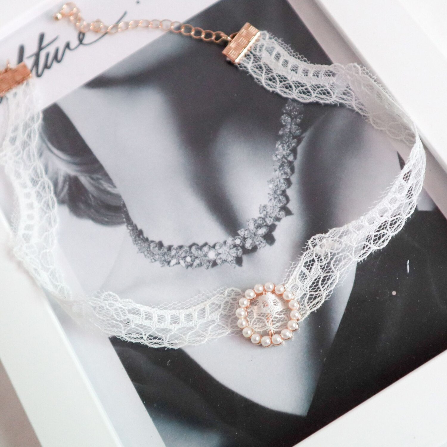 Japan And Korea Summer White Lace Pearl Short Clavicle Chain For Woman&girls Jewelry: 11