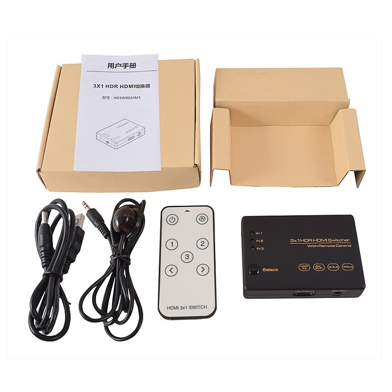 HDMI Switch 18Gbps 3 Port 4K@60Hz 1080P 3D HDR10 UHD 3 In 1 Out HDCP 2.2 Video Audio Selector 3x1 DIY Remote Control for PS4/5