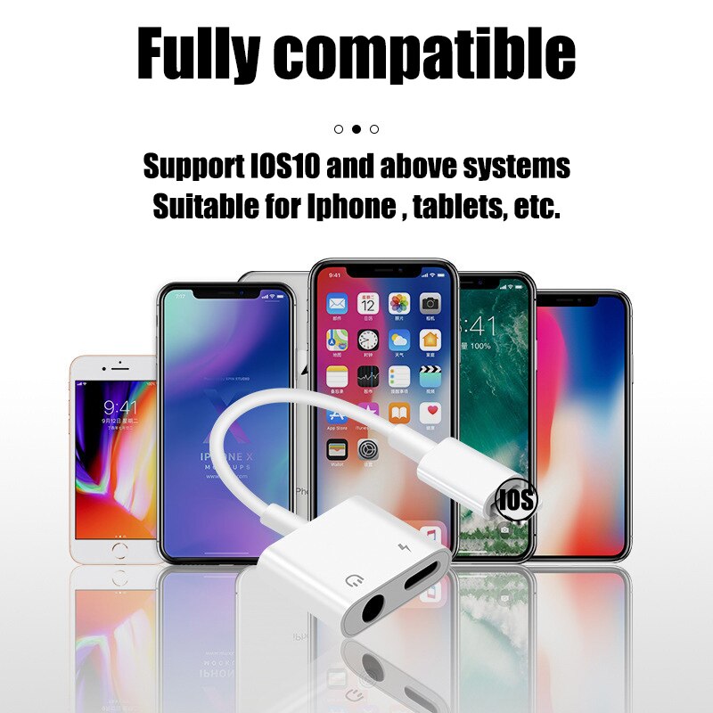 2 In 1 Aux Audio Adapter Charge Lightning For Iphone 11 12 Pro Max Lightning To 3.5 mm Jack Audio Splitter On Iphone Xr 7 8 Plus