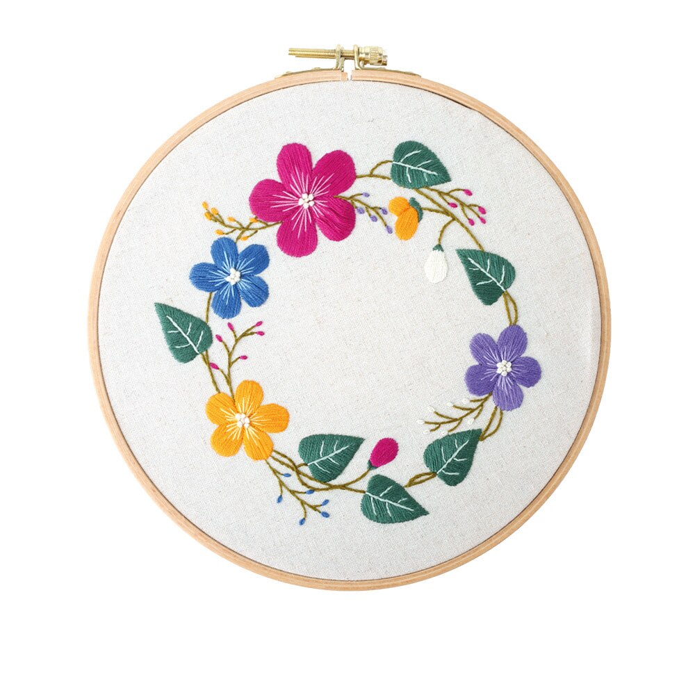 Blomstermønster nemt gør-det-selv-broderisæt til begyndere håndlavet håndarbejde korssting syning vægkunst maleri boligindretning: F / 20cm bambus bøjlesæt
