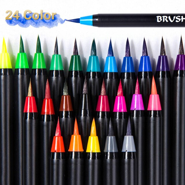 12/24 Colors Soft Painting Pens Water-based Ink Pen Set Adult Kids Drawing Coloring Beginner Painters School Stationery Supplies: 24color