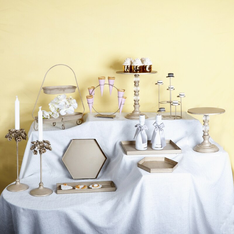 European champagne gold dessert table decoration wedding candlestick decoration birthday cake stands afternoon tea snack tray