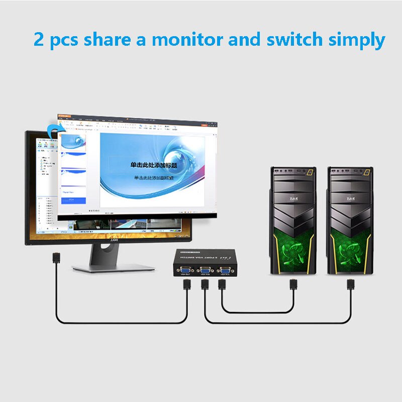 2 Port VGA Switch 2 PCs Share A Monitor Display Screen VGA SVGA Manual Switch 2 VGA Input Display VGA Splitter