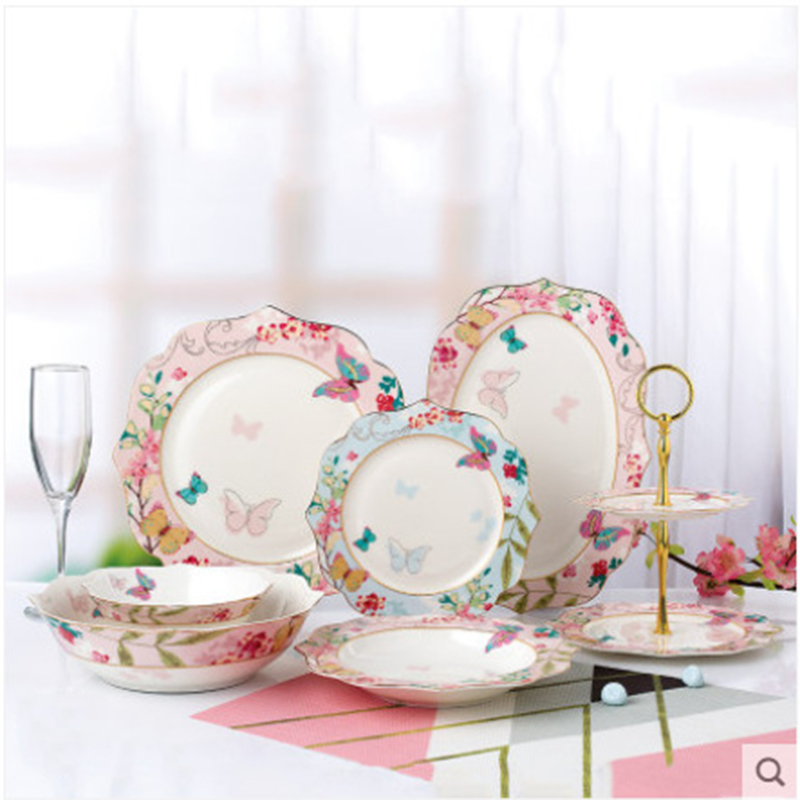 European Style Lace Dinner Plate Fruit Plate Ceramic Tableware Plate Western Food Steak Plate Soup Bowl Food Container