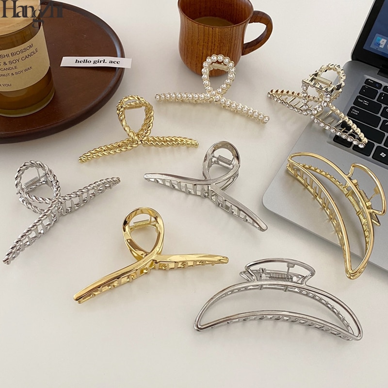 HangZhi 2020 nowy koreański duży krab pazur klips do włosów dżetów Pearl Metal przecinają zaciski do włosów dla kobiet akcesoria do włosów
