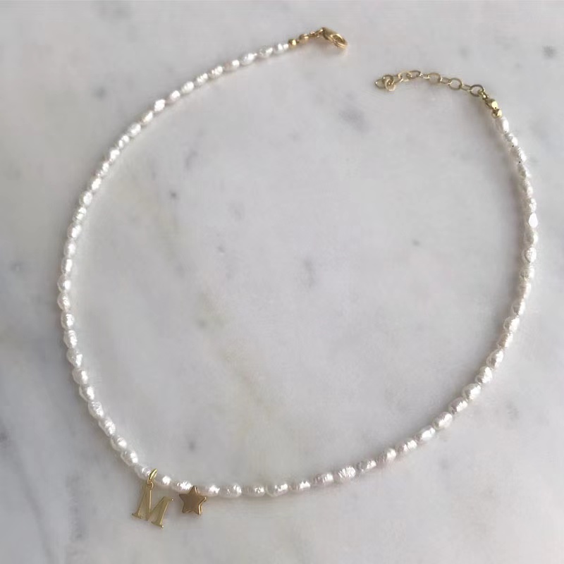 Feminino requintado pequeno colar de pérolas de água doce artesanal ajustável frisado gargantilha moda boêmio jóias presentes atacado: Banhado a bronze antigo