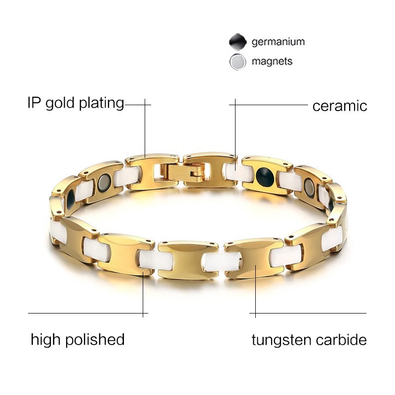 Tungsten Carbide White Ceramic Bracelet for Women Germanium Magnets Bracelet Gold Color Female Jewelry