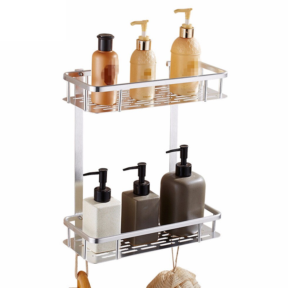 Badrumsvägg fyrkantiga hyllor aluminium korg hylla rack ett två lager dusch caddy köksställ etagere väggmålning banheiro