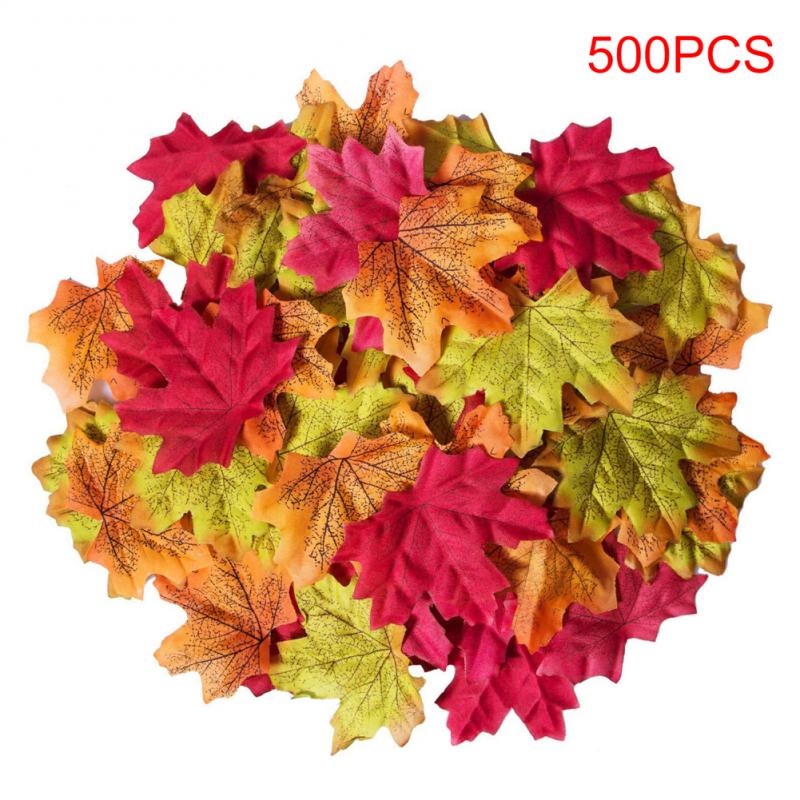 400/500/1000 Pcs Artificial Silk Maple Leaves Garland Silk Autumn Fall Leaf For Wedding Garden Decoration Orange/Green/Yellow