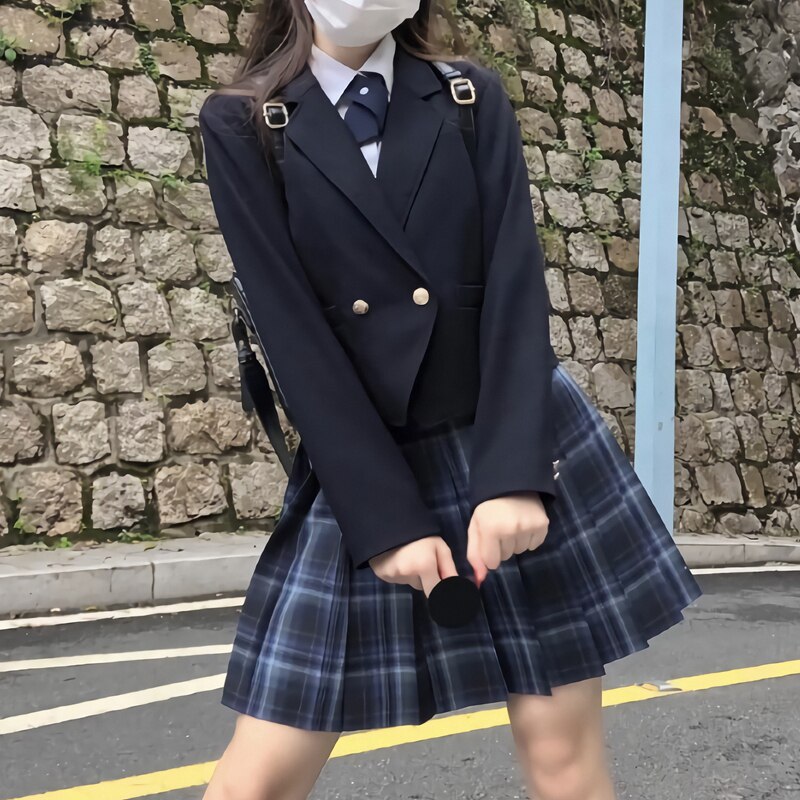 Chaqueta Formal japonesa de manga larga para mujer, traje corto con bolsillos para chica, abrigo, uniformes de escuela secundaria JK, 2 colores