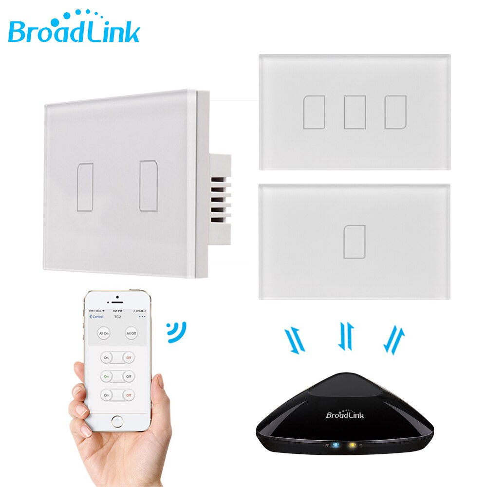 Broadlink TC2 1/2/3Gang 433Mhz Verbinding Muur Touch Panel Licht Schakelaar Afstandsbediening Ons Standaard voor Smart Home Systeem 2019New