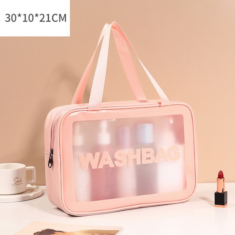 FUDEAM Transparent PVC kobiety kosmetyczka wodoodporne torby podróżne kosmetyczki organizuj PU makijaż torba torebka damska do prania: Large Pink C