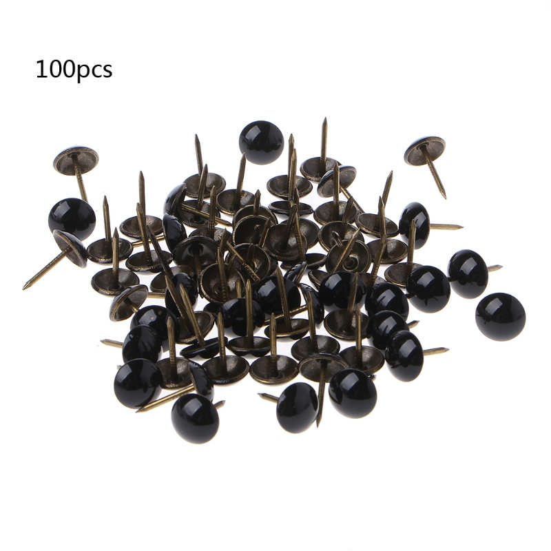 100 stks Antiek Messing Bekleding Nagels Meubels Kopspijkers Pushpins Hardware Decor: Black