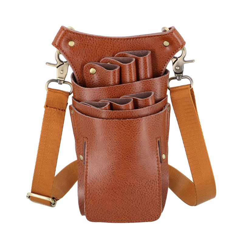Hair Stylist Pocket Hairdressing Tool PU Leather Pouch Scissors Bag with Strap D0UD: brown