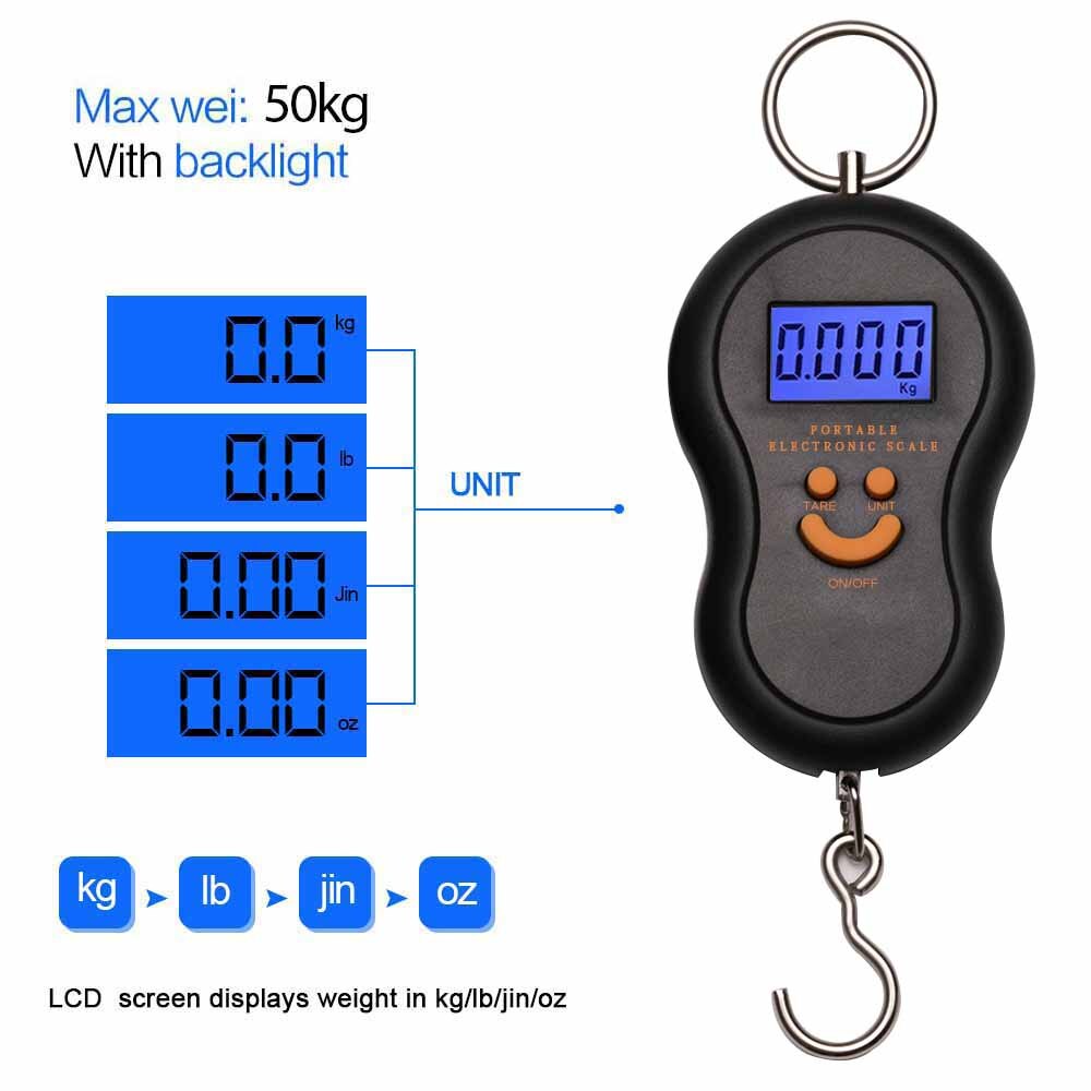 Mini balance numérique pour la pêche, balance pour les bagages de pêche, pesage des bagages, grille en acier, outil de poids pour la cuisine, 50kg x 10g: B